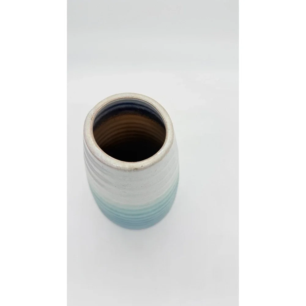 Pre-owned Apropos Home Collection Ceramic Vase Aqua Ribbed 11.5 Inch Tall